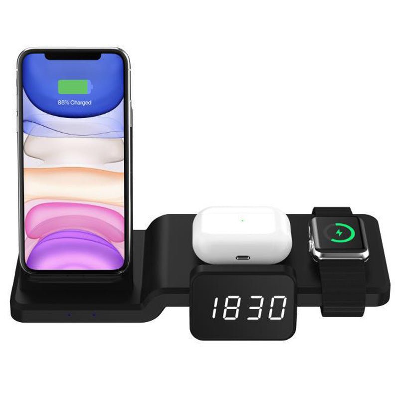 Compatible with Apple , Watch Headset Four - in - one Wireless Charger Mobile Phone Fast Charging Stand With Clock - Zambeel