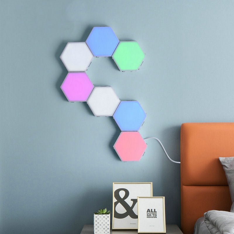 Compatible with Apple, Wireless Smart Phone Controlled LED Modular Honeycomb Light DIY Assembly Hexagonal Quantum Light Working With Android IOS System - Zambeel