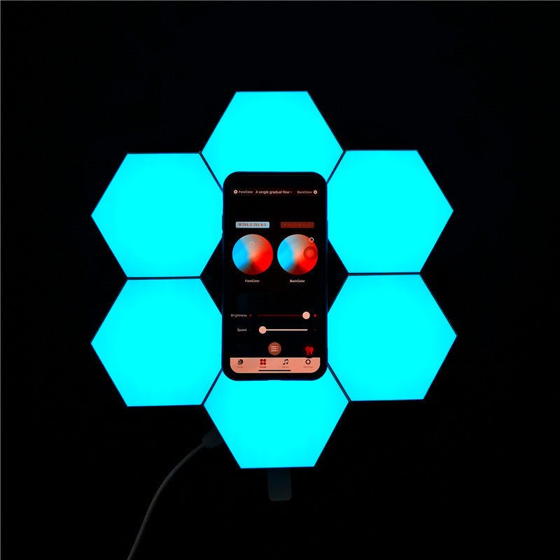 Compatible with Apple, Wireless Smart Phone Controlled LED Modular Honeycomb Light DIY Assembly Hexagonal Quantum Light Working With Android IOS System - Zambeel