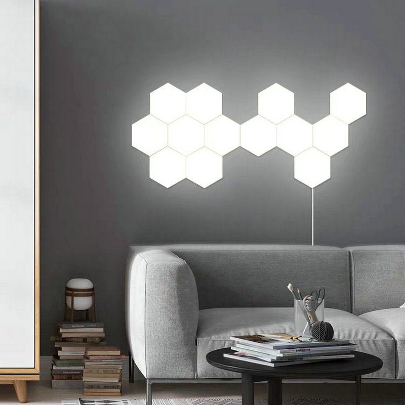 Compatible with Apple, Wireless Smart Phone Controlled LED Modular Honeycomb Light DIY Assembly Hexagonal Quantum Light Working With Android IOS System - Zambeel