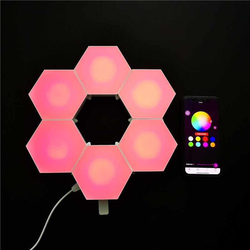 Compatible with Apple, Wireless Smart Phone Controlled LED Modular Honeycomb Light DIY Assembly Hexagonal Quantum Light Working With Android IOS System - Zambeel