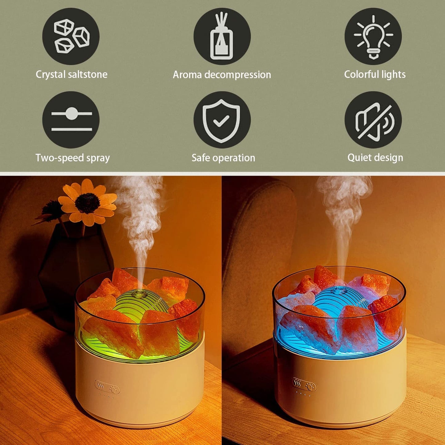 Cool - Mist Impeller Air Humidifier Crystal Salt Aroma Diffuser Incense Machine Fogger Essential Oil Lamp Difusor Ambient Light - Zambeel