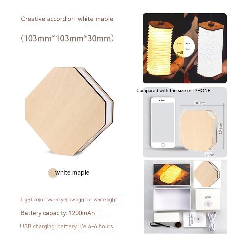Creative Gift Led Portable Retro Lamp Usb Rechargeable Wooden Lamp 360 Degree Folding Organ Lamp - Zambeel