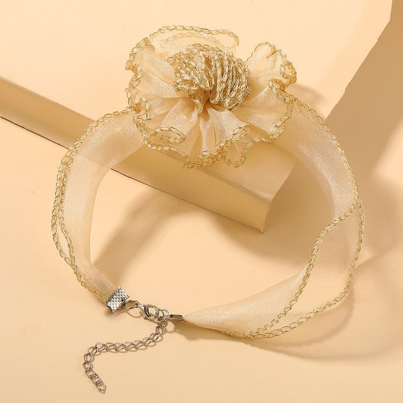 Creative Personalized Minority Fabric Three - dimensional Flower Lace Necklace Female Trend Transparent Mesh Clavicle Pendant - Zambeel