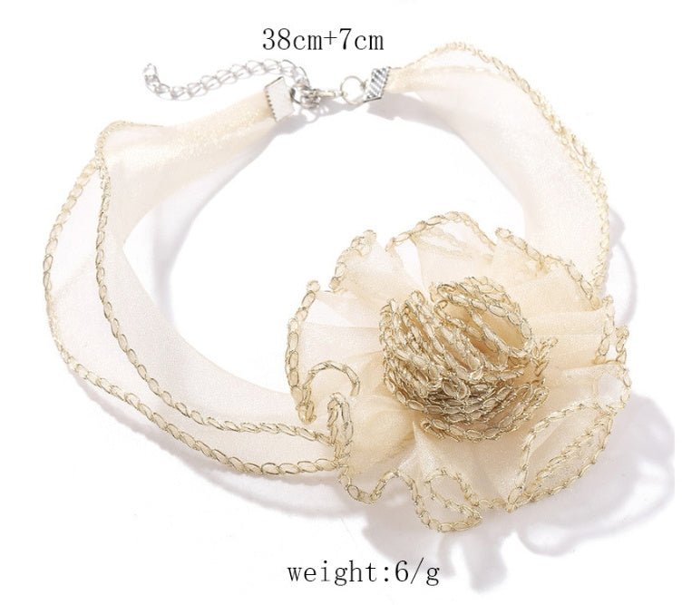 Creative Personalized Minority Fabric Three - dimensional Flower Lace Necklace Female Trend Transparent Mesh Clavicle Pendant - Zambeel