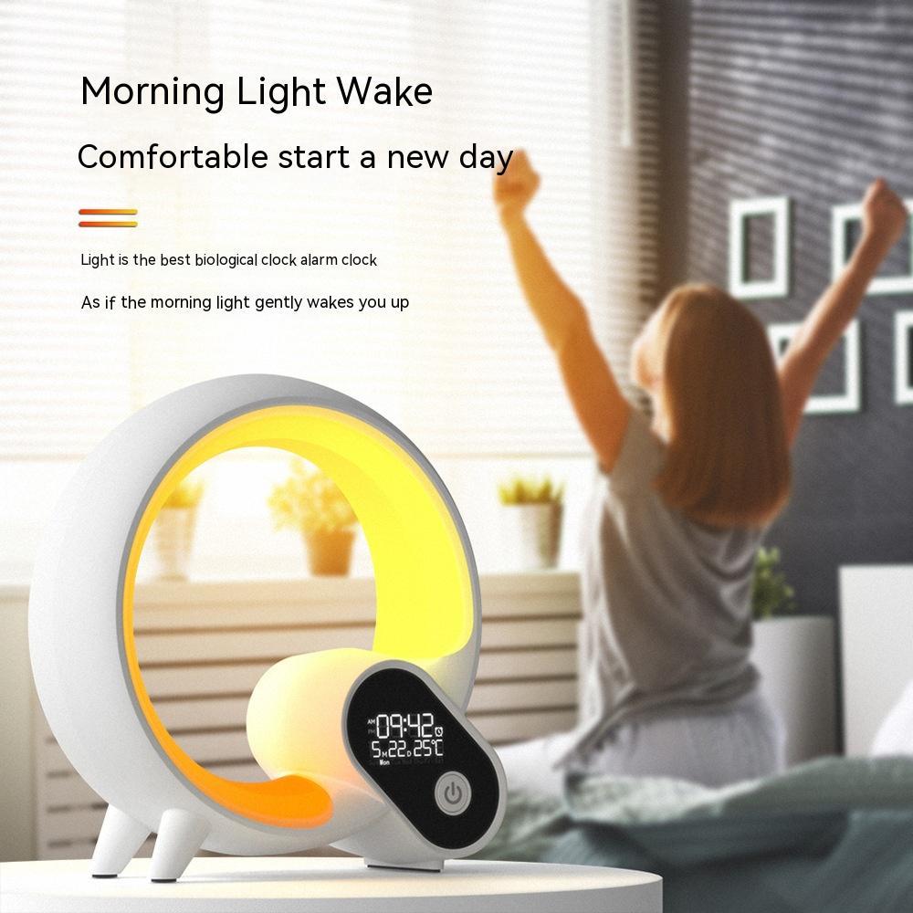 Creative Q Light Analog Sunrise Digital Display Alarm Clock Bluetooth Audio Intelligent Wake - up Q Colorful Atmosphere Light - Zambeel