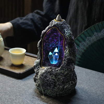 Creative Resin Backflow Incense Burner Crystal Cave Led Night Light Incense Creative Ornaments - Zambeel