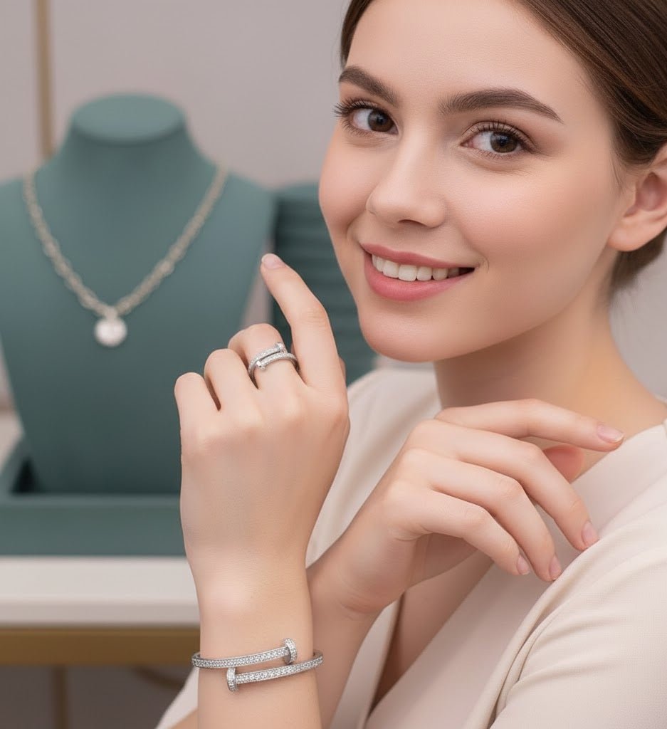 Cross - Bar Zirconia Bangle Set - Zambeel