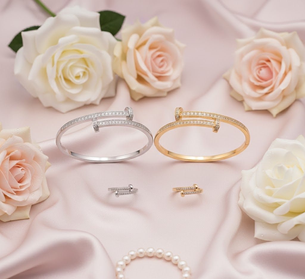 Cross - Bar Zirconia Bangle Set - Zambeel