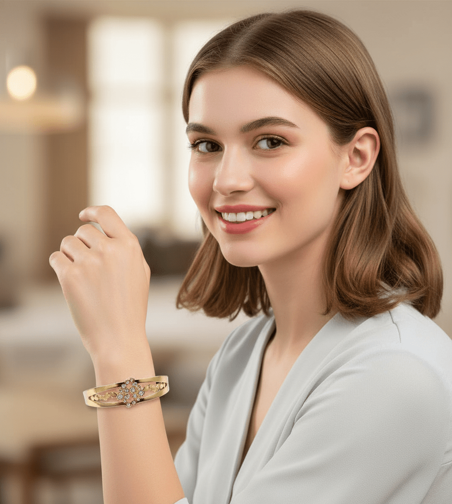 Crystal Bloom Gold Bangle - Zambeel