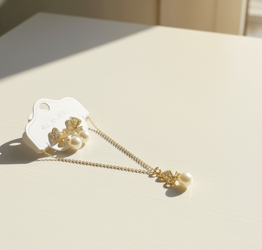 Crystal Bow Pearl Jewelry Set - Zambeel