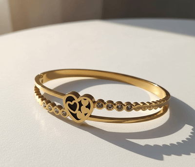 Crystal Heart Dual - Band Bangle - Zambeel