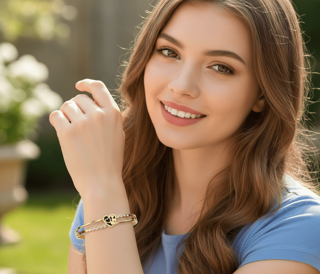 Crystal Heart Dual - Band Bangle - Zambeel