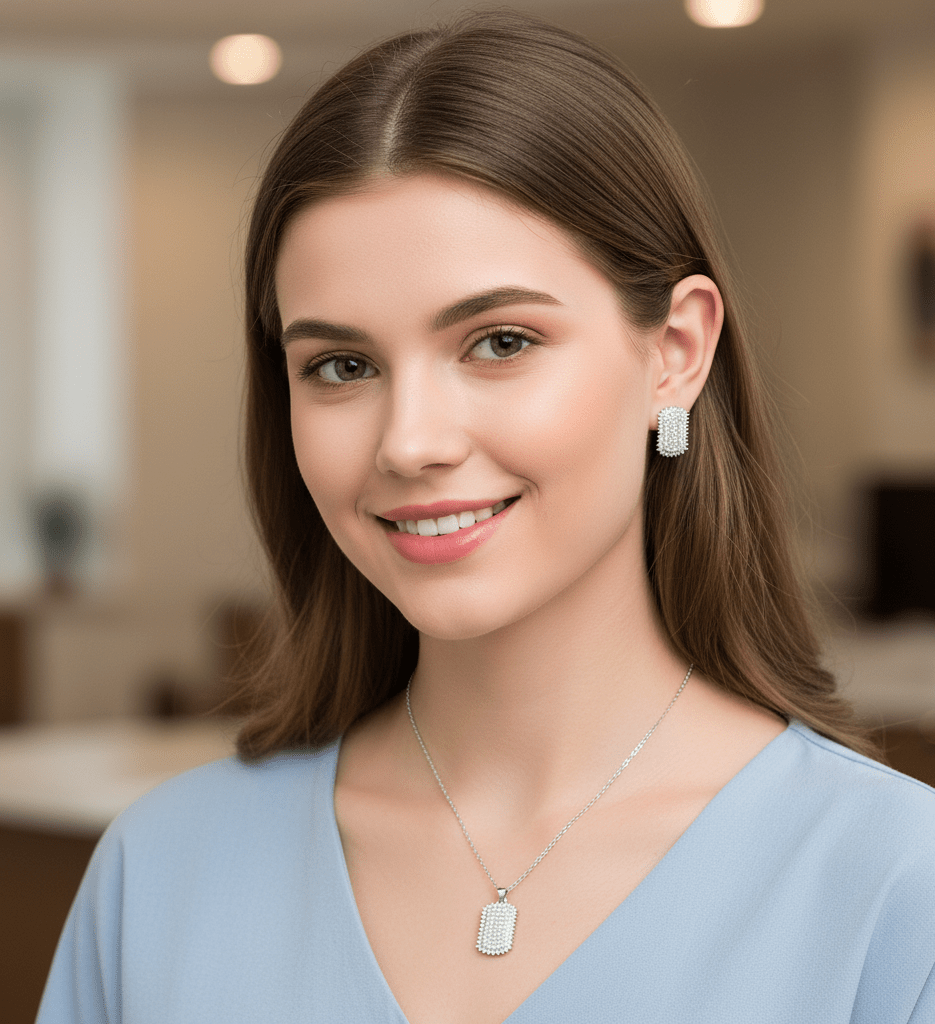 Cushion Sparkle Pendant & Stud Set - Zambeel