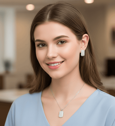 Cushion Sparkle Pendant & Stud Set - Zambeel