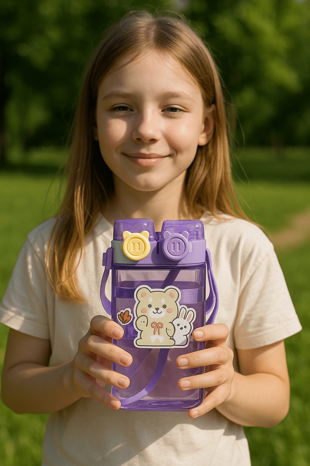 Cute Bear & Bunny Square Water Bottle - Zambeel