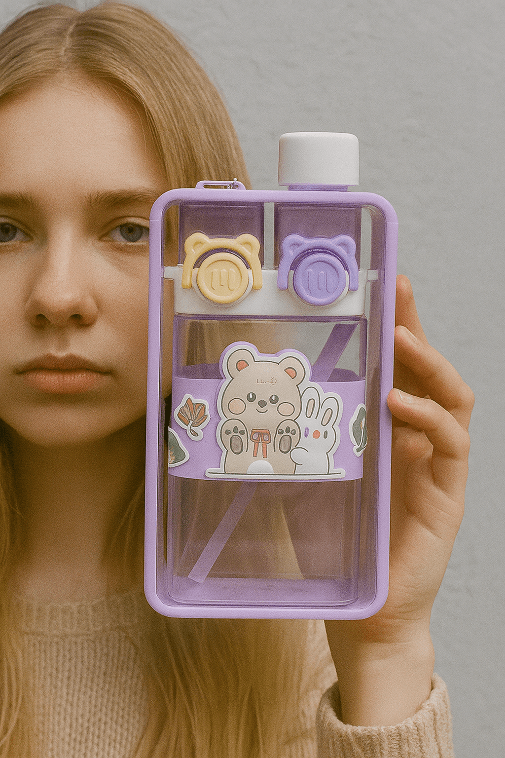 Cute Bear & Bunny Square Water Bottle - Zambeel