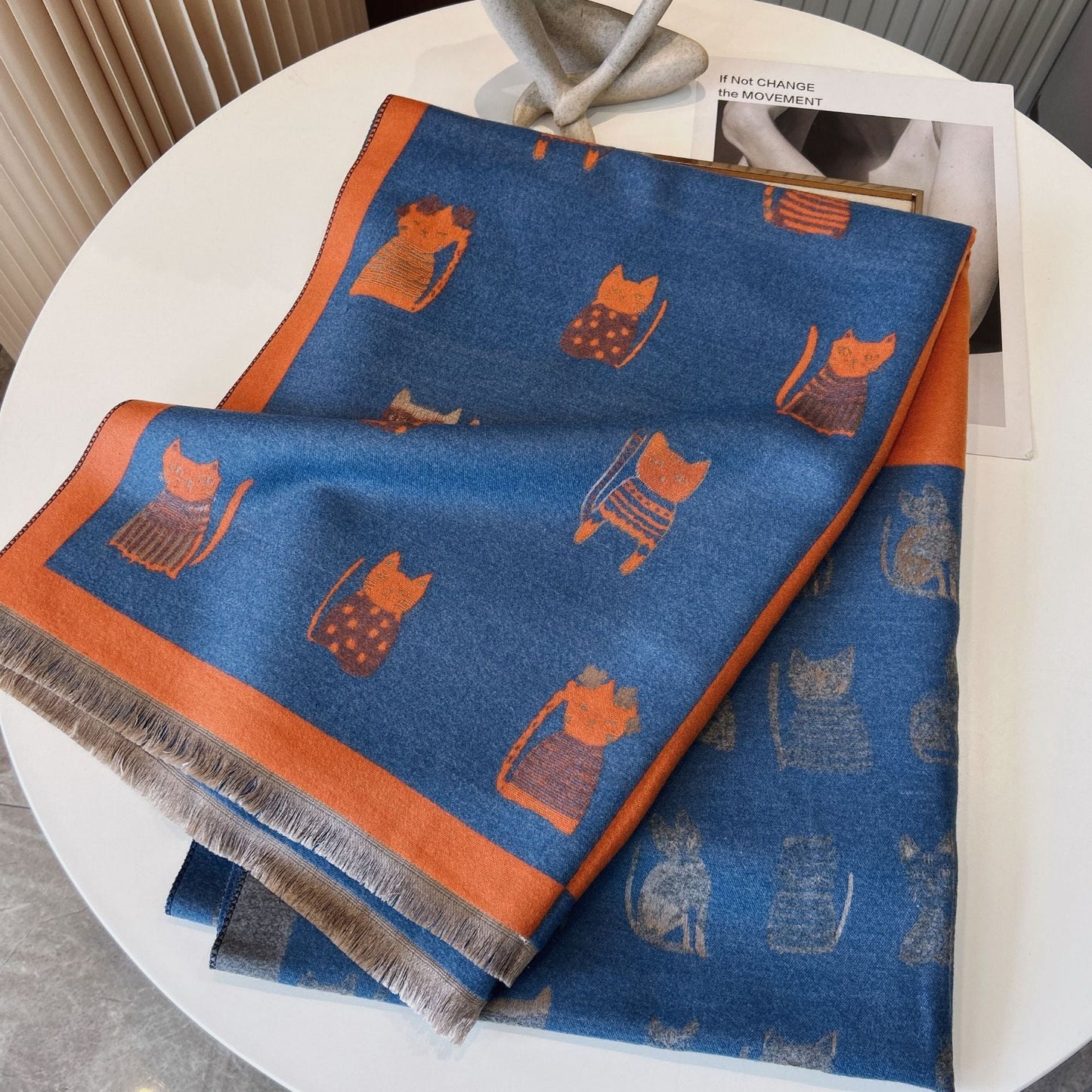 Cute Kitten Plaid Contrast Color Cashmere Shawl Scarf - Zambeel