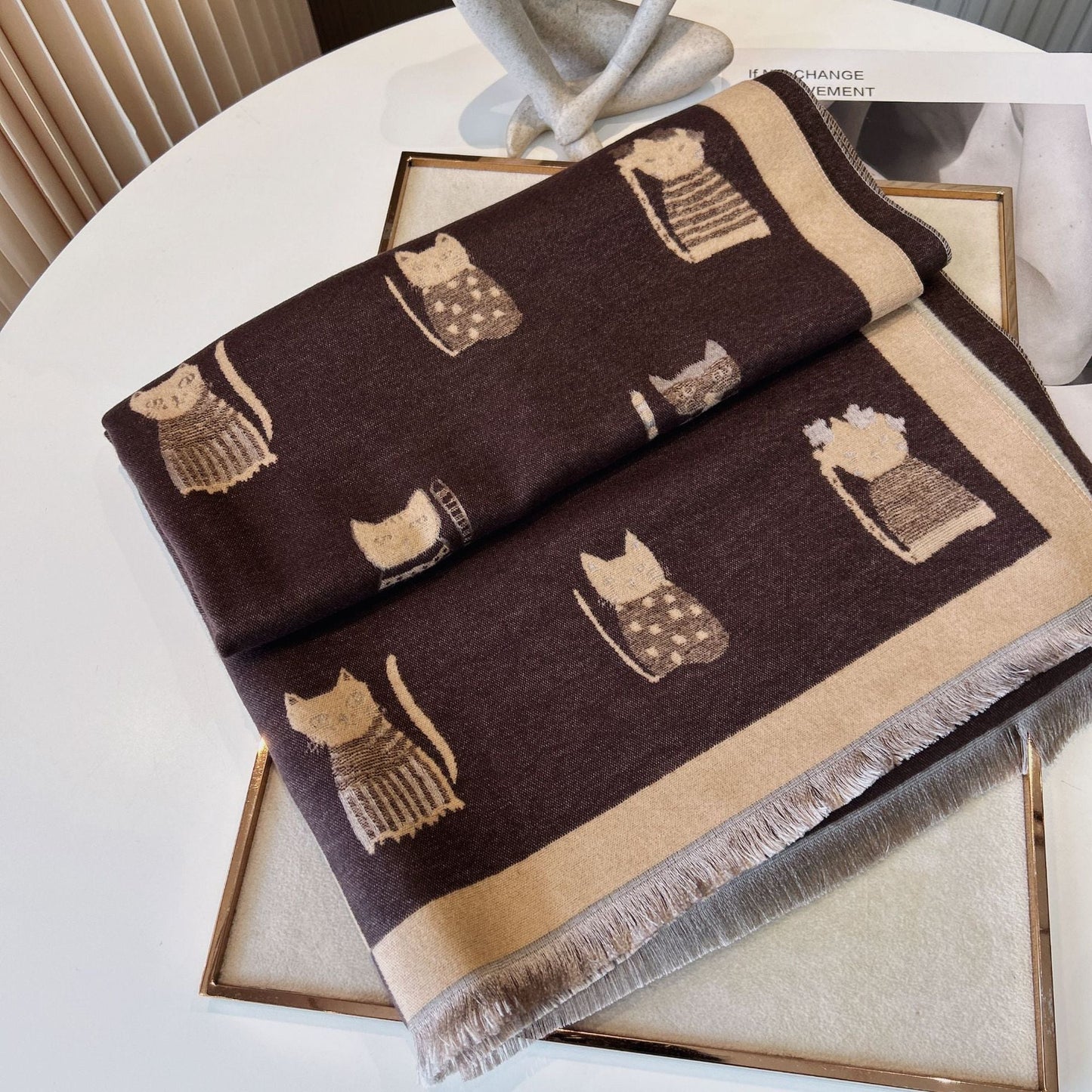 Cute Kitten Plaid Contrast Color Cashmere Shawl Scarf - Zambeel