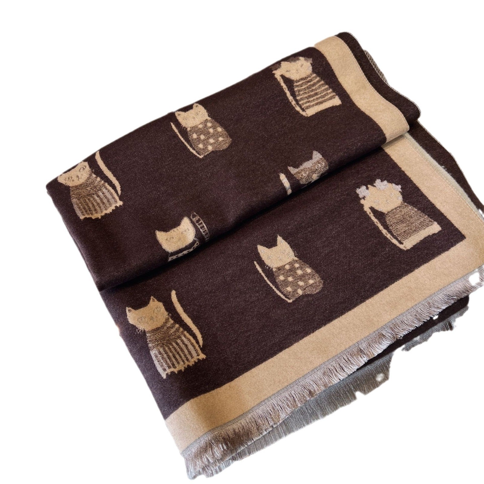 Cute Kitten Plaid Contrast Color Cashmere Shawl Scarf - Zambeel