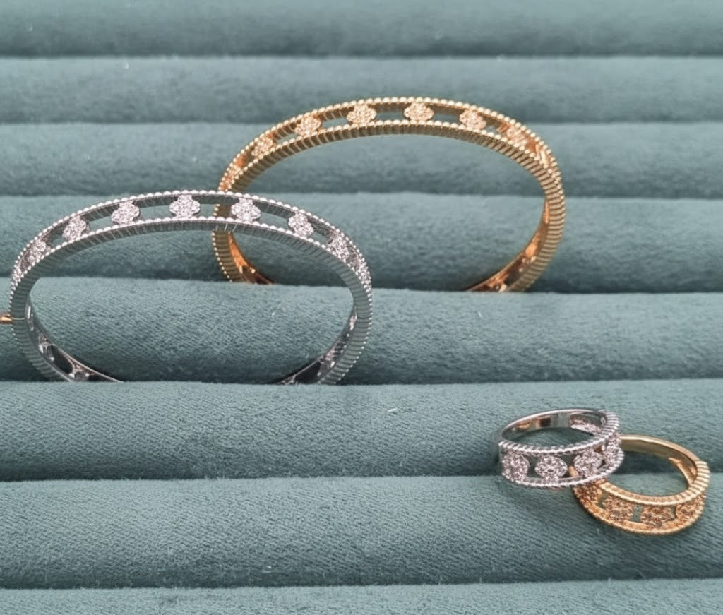 Cutwork Dot Design Bangle & Ring Set - Zambeel