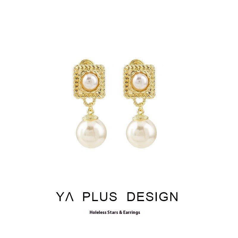 Daily Commute Geometric Pearl Eardrops Earrings High - grade Temperament Mosquito Coil Ear Clip - Zambeel