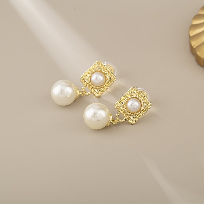 Daily Commute Geometric Pearl Eardrops Earrings High - grade Temperament Mosquito Coil Ear Clip - Zambeel