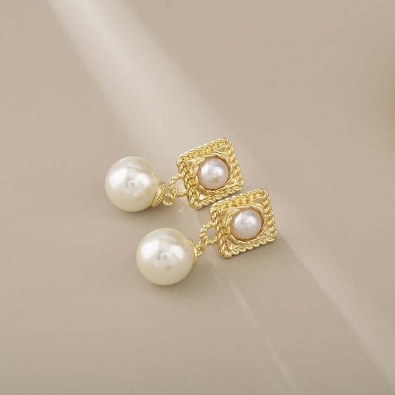 Daily Commute Geometric Pearl Eardrops Earrings High - grade Temperament Mosquito Coil Ear Clip - Zambeel