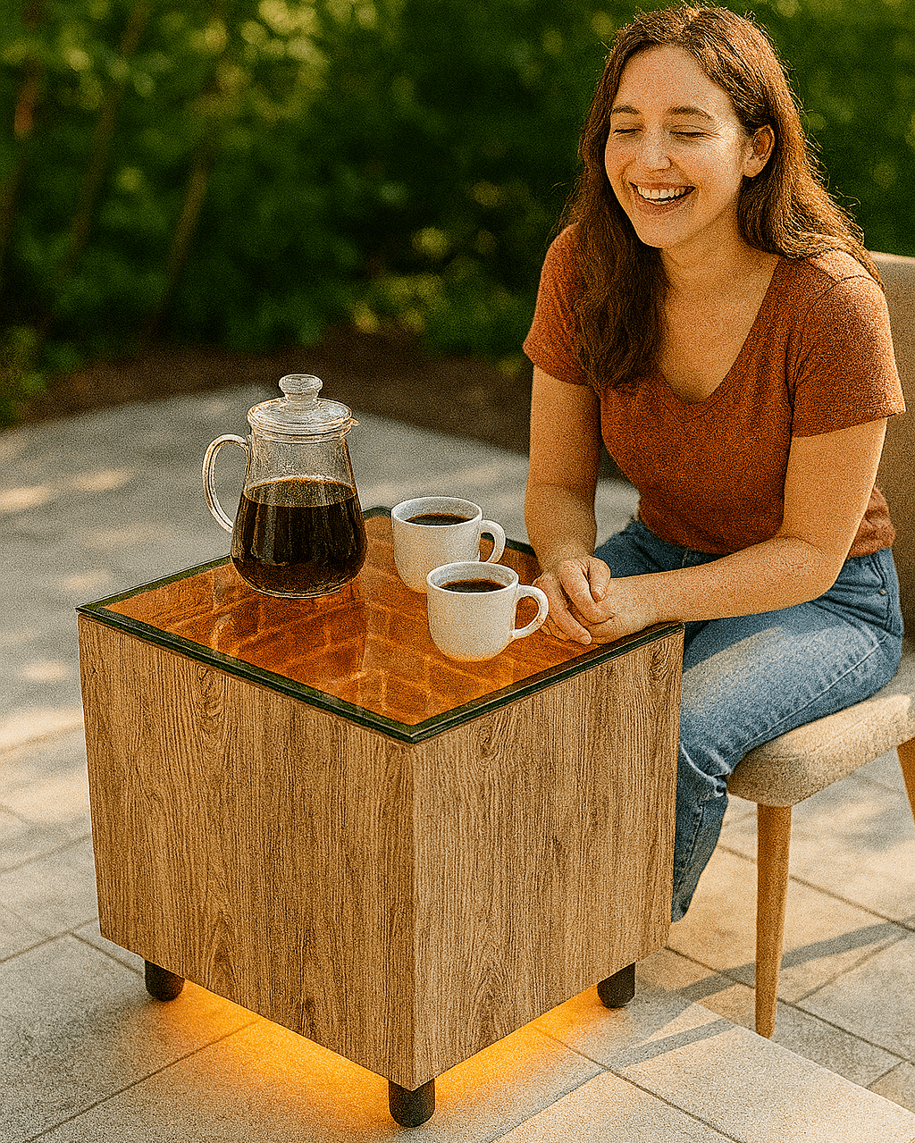 Denol LED‑Illuminated Wood & Glass Display Coffee Table - Zambeel