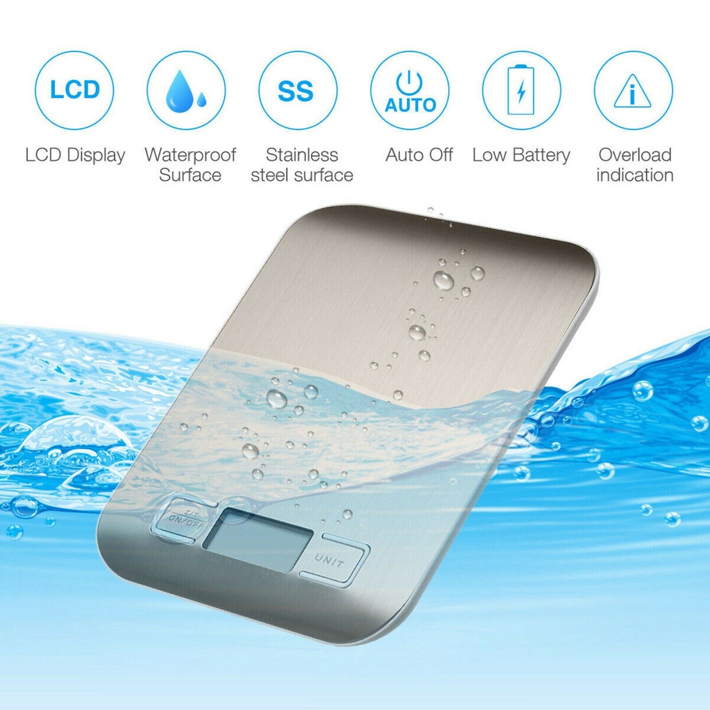 Digital Electronic Kitchen Food Diet Postal Scale Weight Balance 5KG 1g 11lb Kitchen Scales Stainless Steel Weighing For Food Diet Postal Balance Measuring LCD Precision Electronic - Zambeel