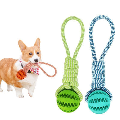 Dog Toys Treat Balls Interactive Hemp Rope Rubber Leaking Balls For Small Dogs Chewing Bite Resistant Toys Pet Tooth Cleaning Bite Resistant Toy Ball For Pet Dogs Puppy - Zambeel