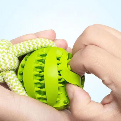 Dog Toys Treat Balls Interactive Hemp Rope Rubber Leaking Balls For Small Dogs Chewing Bite Resistant Toys Pet Tooth Cleaning Bite Resistant Toy Ball For Pet Dogs Puppy - Zambeel
