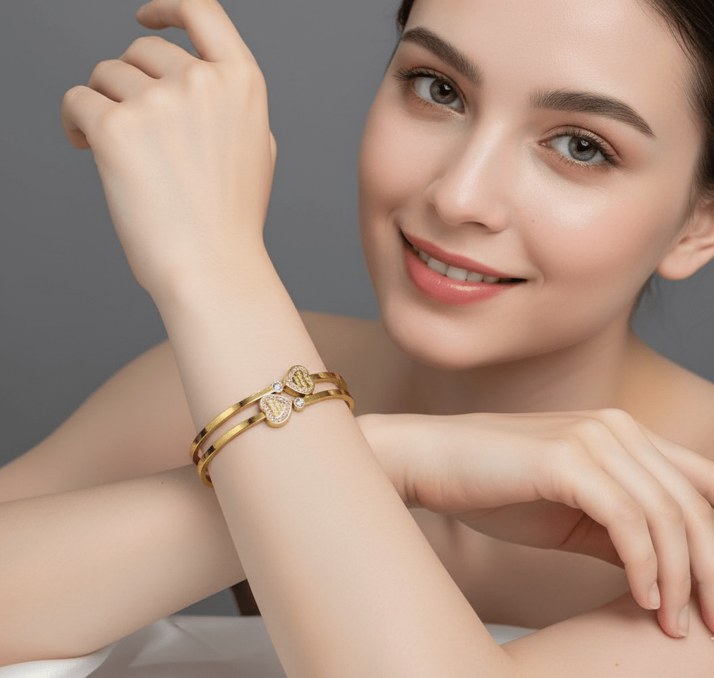 Double Heart Crystal Bangle - Zambeel