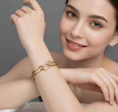 Double Heart Crystal Bangle - Zambeel
