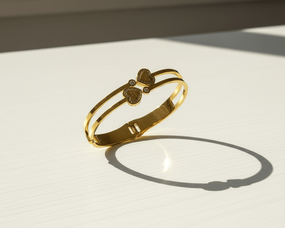 Double Heart Crystal Bangle - Zambeel