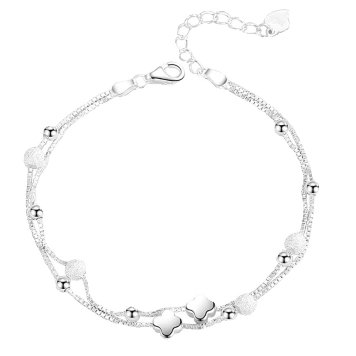 Double - layer Four - leaf Clover Round Beads Simple Bracelet Women - Zambeel