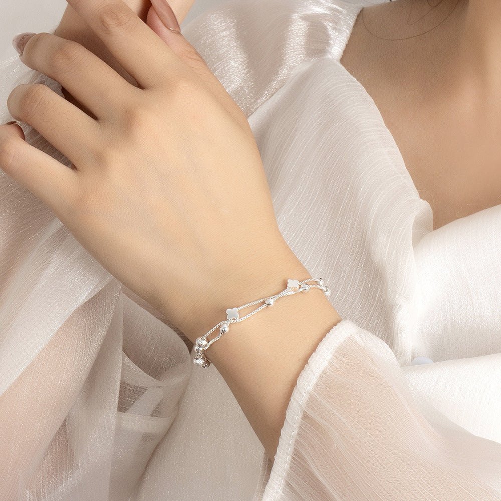 Double - layer Four - leaf Clover Round Beads Simple Bracelet Women - Zambeel