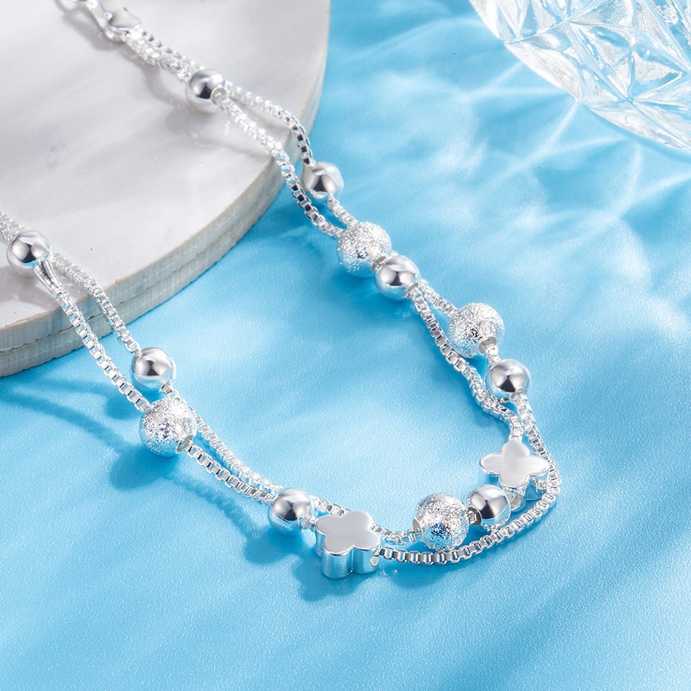 Double - layer Four - leaf Clover Round Beads Simple Bracelet Women - Zambeel