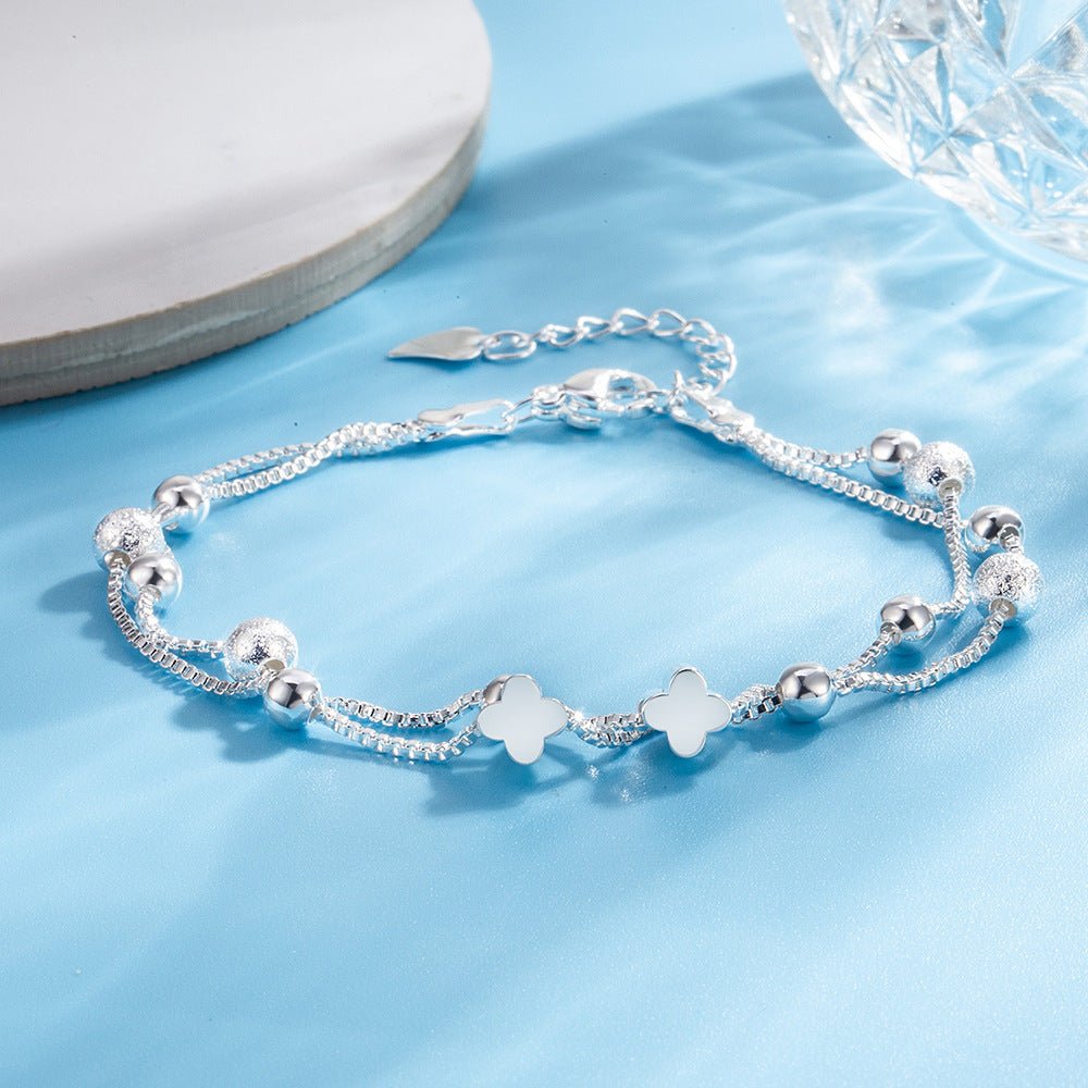 Double - layer Four - leaf Clover Round Beads Simple Bracelet Women - Zambeel