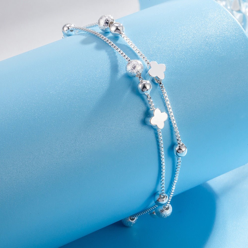 Double - layer Four - leaf Clover Round Beads Simple Bracelet Women - Zambeel