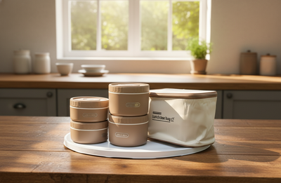 مجموعة صندوق غداء دائري مع حقيبة حمل