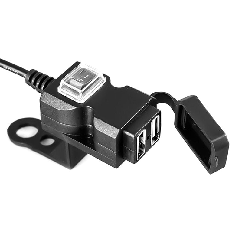 Dual USB Port 12V Waterproof Motorcycle Handlebar Charger 5V 1A / 2.1A Power Adapter Plug for Mobile Phone - Zambeel