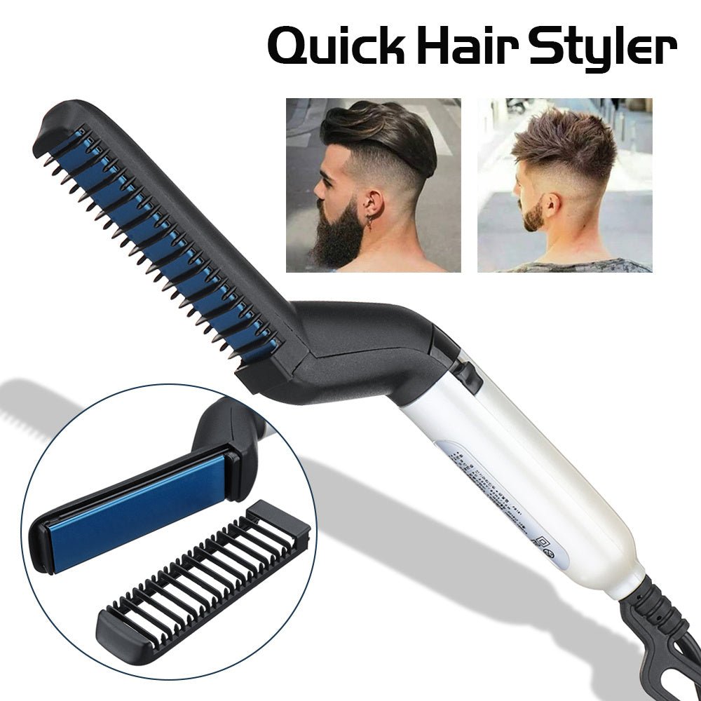 Electric Hair Straightener Brush,Men Quick Beard Straightener Styler Comb,Hair Straightening,Curly Hair Straightening Comb,Side Hair Detangling,Multifunctional Hair Curling Curler - Zambeel