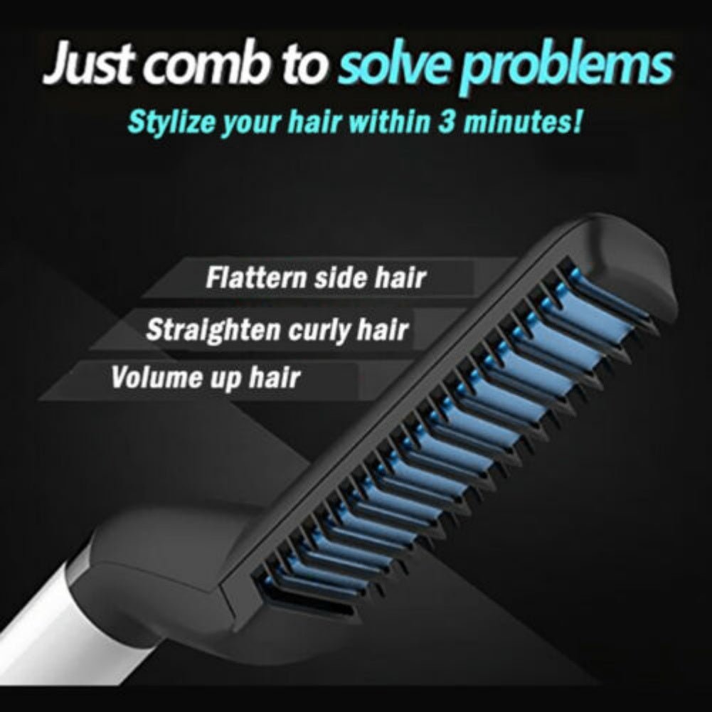 Electric Hair Straightener Brush,Men Quick Beard Straightener Styler Comb,Hair Straightening,Curly Hair Straightening Comb,Side Hair Detangling,Multifunctional Hair Curling Curler - Zambeel