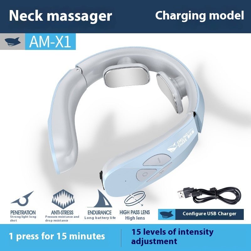 Electric Neck Massager EMS Pulse Rechargeable USB Cervical Traction Therapy Massage Stimulator Pain Relief Heating Function - Zambeel