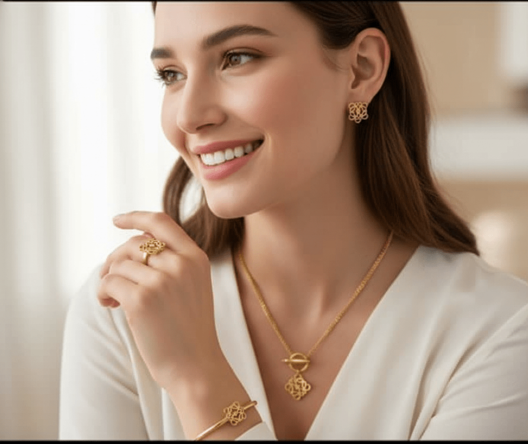 Elegant Filigree Flower Jewelry Set - Zambeel