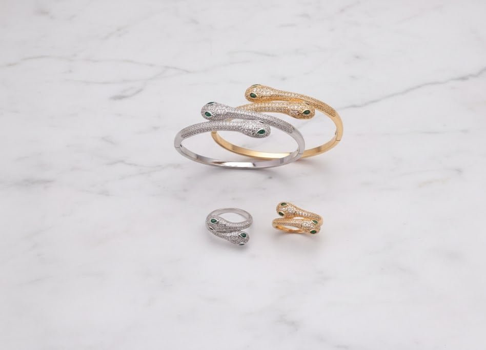 Emerald - Eye Snake Bangle & Ring Set - Zambeel