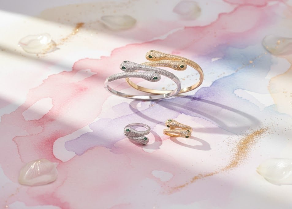 Emerald - Eye Snake Bangle & Ring Set - Zambeel