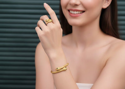 Emerald - Eye Snake Bangle & Ring Set - Zambeel