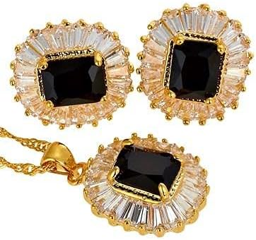 Emerald Gemstones Pendant Set - Zambeel